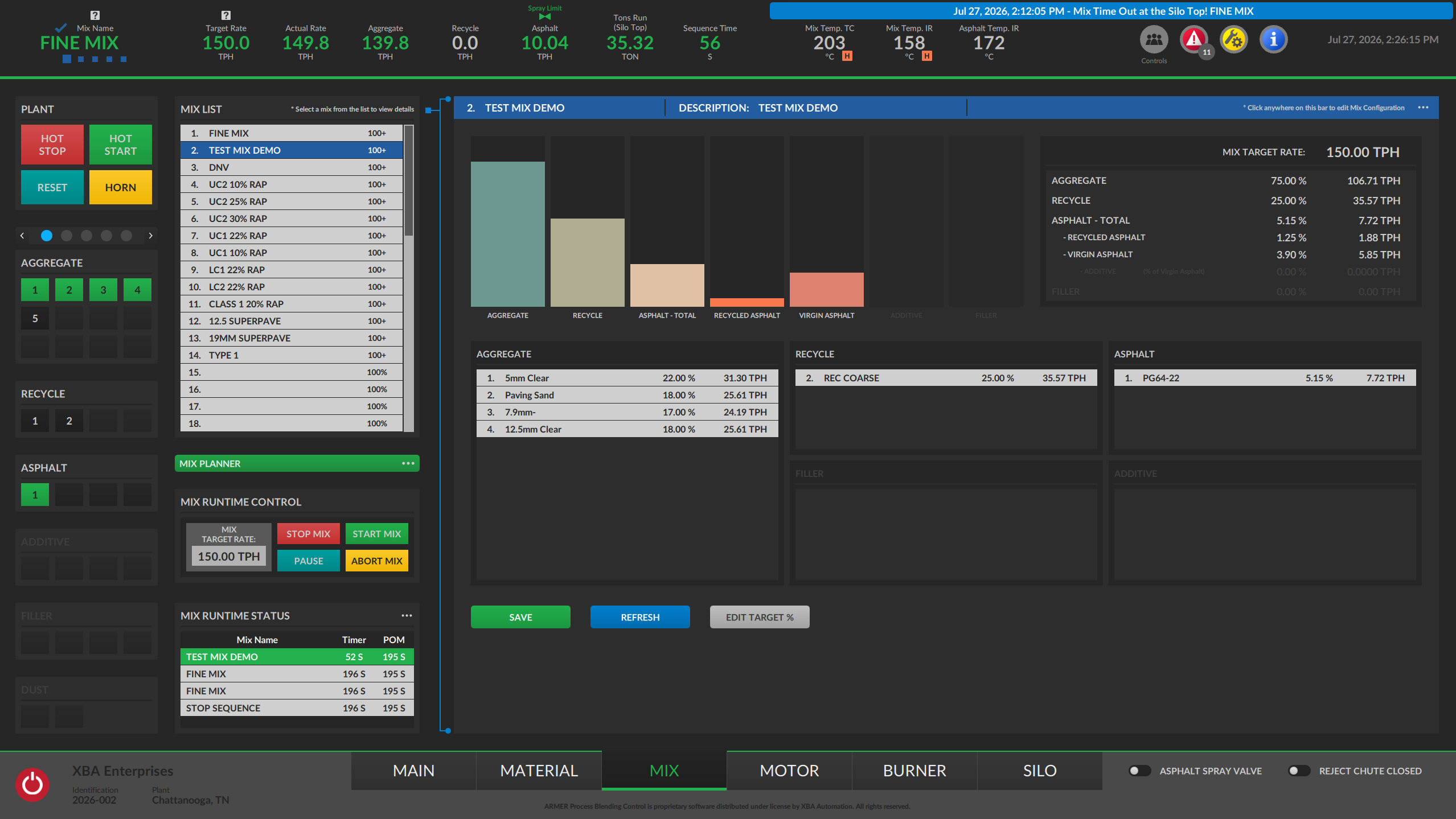 ARMER mix detail breakdown screen